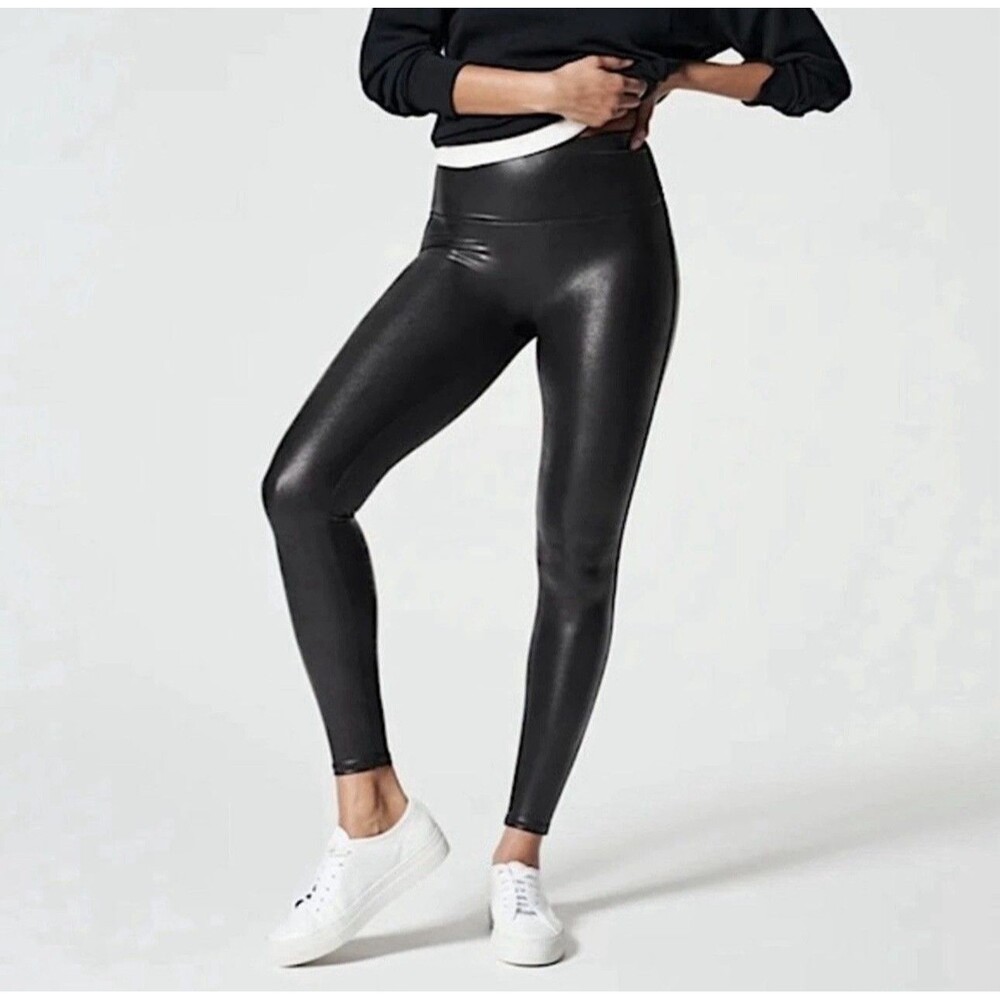 Spanx Faux Leather Black High Rise Slimming Shaping Leggings!  Size L